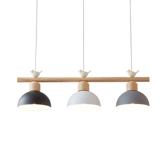 Nordic Shaded Hanging Island Light Metal Pendant With Bird Decor - 3-Head Dining Room Drop