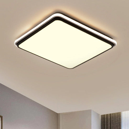 Modern LED Acrylic Flush Mount Ceiling Light - 16"/19.5"/35.5" Wide Black & White Square/Rectangle, White/Warm Light