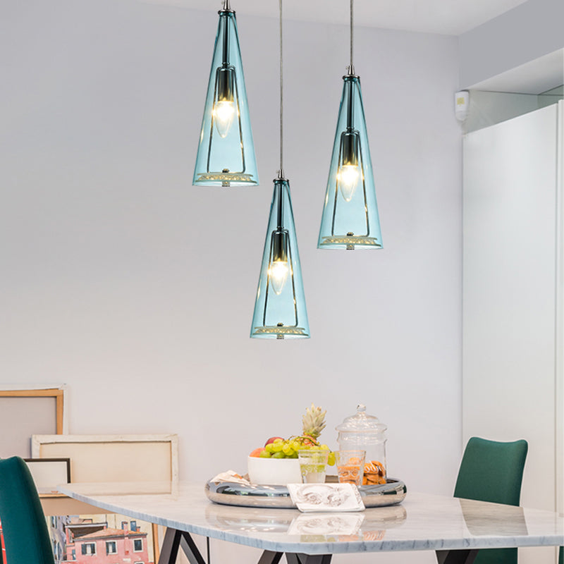 Modernist Conical Glass 3-Light Pendant - Ideal for Dining Room Ceiling