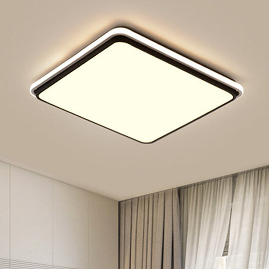Modern LED Acrylic Flush Mount Ceiling Light - 16"/19.5"/35.5" Wide Black & White Square/Rectangle, White/Warm Light