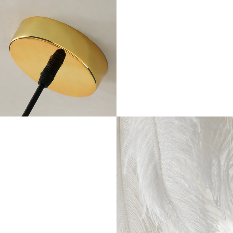 Nordic Style Goose Feather Pendant Lamp - White 1-Bulb Fixture for Bedroom