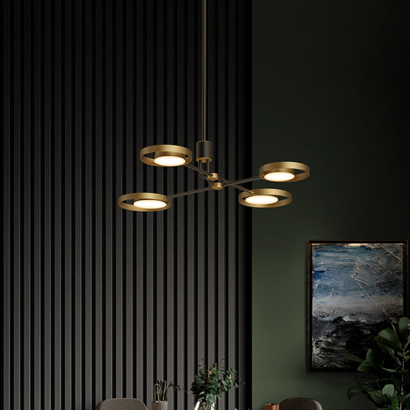 Postmodern Brass Molecular Hanging Lamp with LED, Metal Chandelier, and Acrylic Diffuser