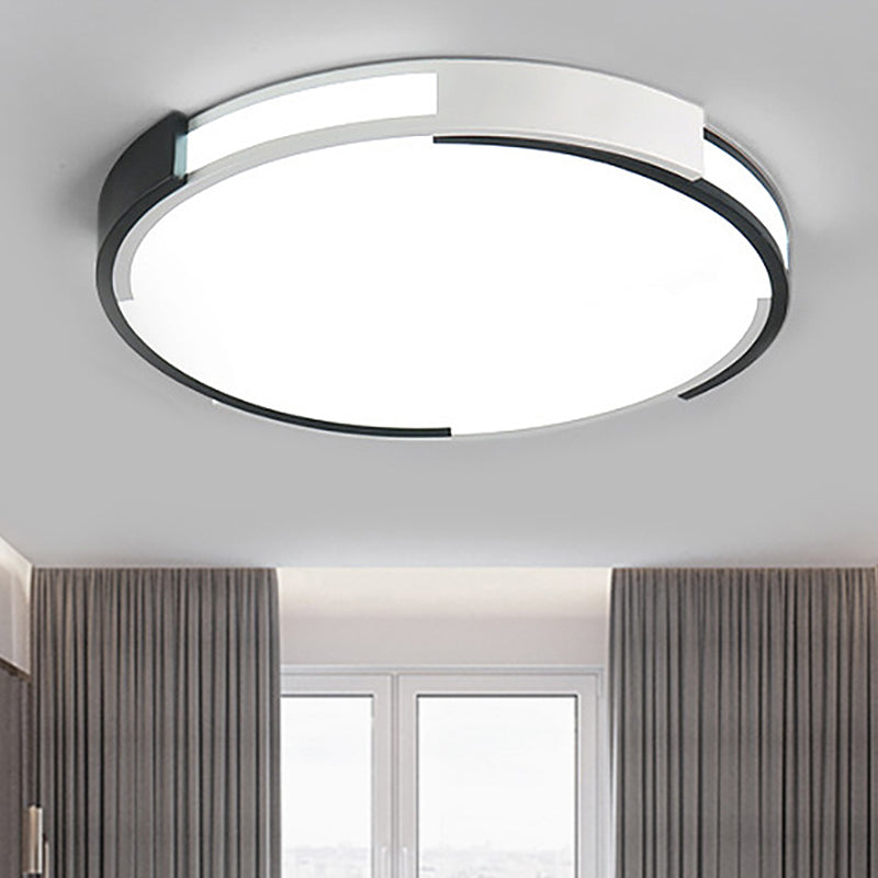 Modern Black and White Drum Flush Mount Ceiling Light Fixture - 18"/23.5" Wide - Metal LED - Recessed Diffuser - White/Warm Light
