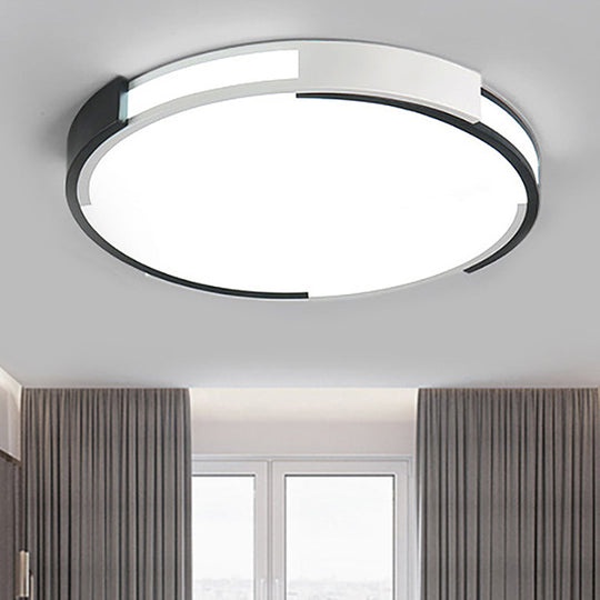 Modern Black and White Drum Flush Mount Ceiling Light Fixture - 18"/23.5" Wide - Metal LED - Recessed Diffuser - White/Warm Light