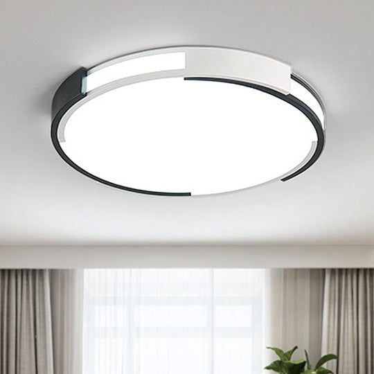 Modern Black and White Drum Flush Mount Ceiling Light Fixture - 18"/23.5" Wide - Metal LED - Recessed Diffuser - White/Warm Light