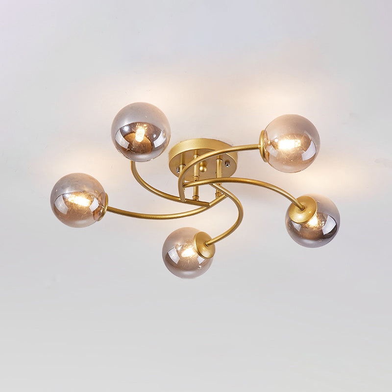 Modern Swirled Metal Semi Flush Ceiling Light with Glass Ball Shade