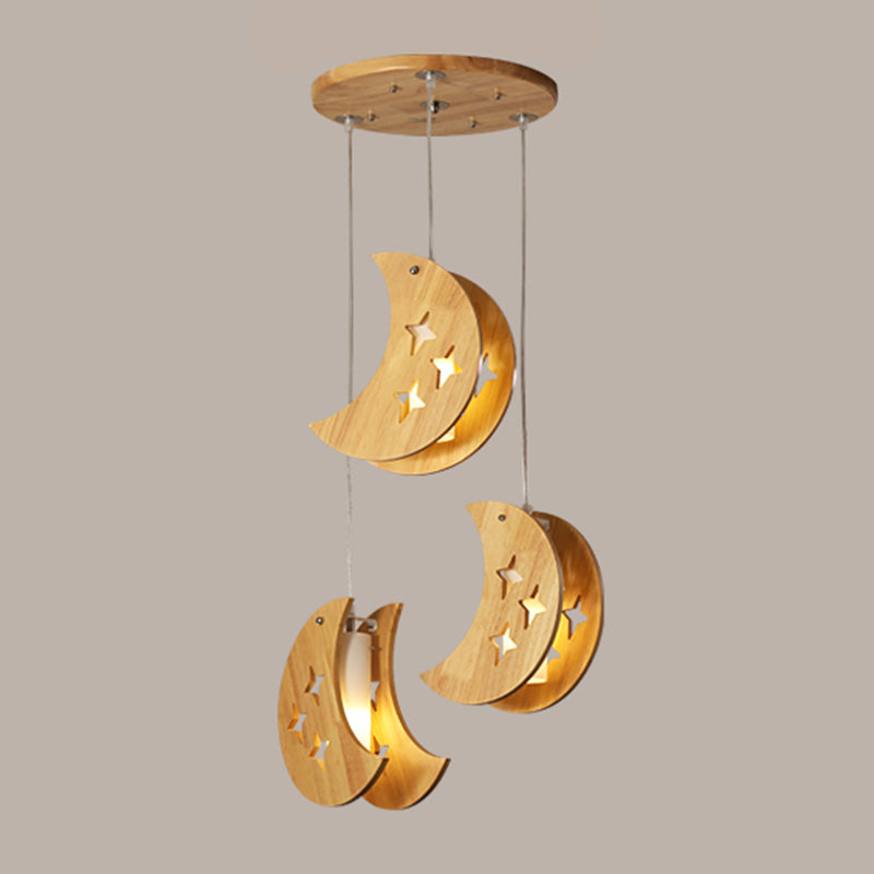 Nordic Beige Wooden Pendant Lamp Elegant Suspended Fixture For Dining Room 3 / Wood Moon