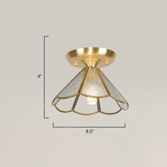 Tiffany Floral Semi Mount 1-Light Glass Ceiling Flush Light in Brass - Ideal for Hallway Décor