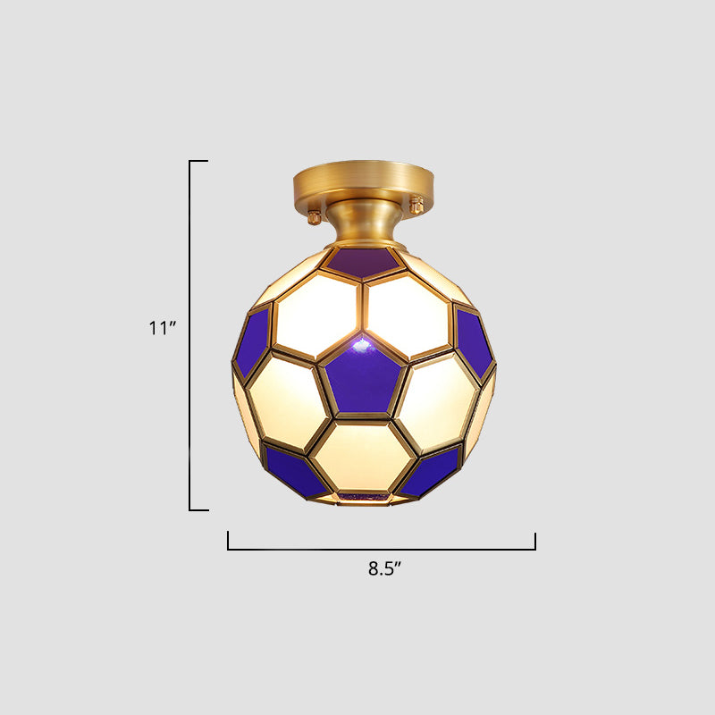 Tiffany Floral Semi Mount 1-Light Glass Ceiling Flush Light in Brass - Ideal for Hallway Décor