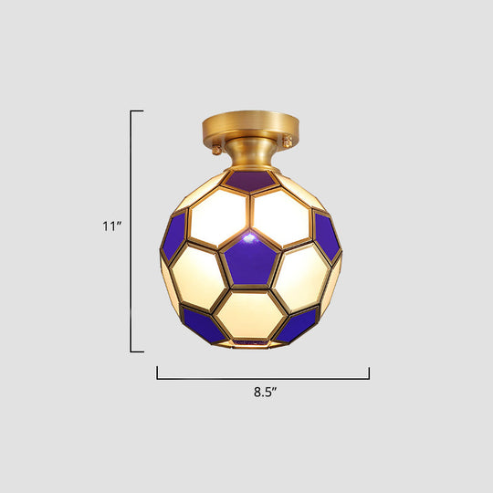 Tiffany Floral Semi Mount 1-Light Glass Ceiling Flush Light in Brass - Ideal for Hallway Décor