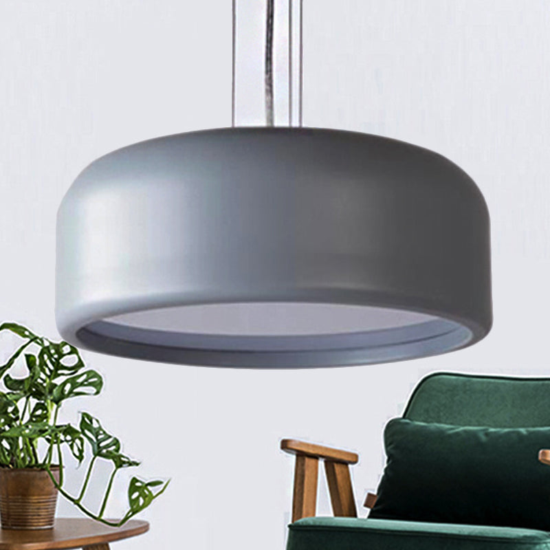 Modern Drum Pendant Lamp - Acrylic Grey/Coffee with Recessed Diffuser, Perfect for Living Room - Available in 3 Sizes: 14", 19", 23.5