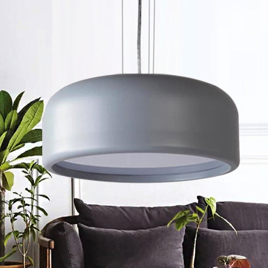 Modern Drum Pendant Lamp - Acrylic Grey/Coffee with Recessed Diffuser, Perfect for Living Room - Available in 3 Sizes: 14", 19", 23.5