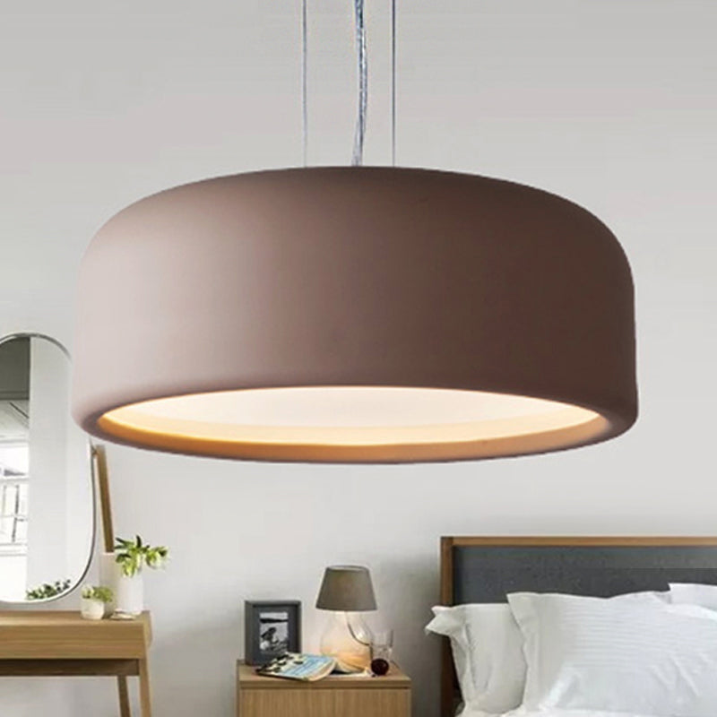Modern Drum Pendant Lamp - Acrylic Grey/Coffee with Recessed Diffuser, Perfect for Living Room - Available in 3 Sizes: 14", 19", 23.5