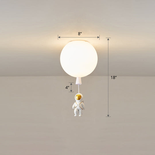 Kids Astronaut and Balloon Ceiling Light – White 1-Bulb Flush Mount with Acrylic Shade
