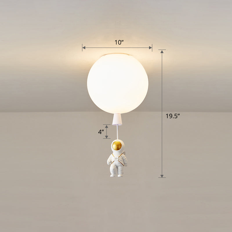 Kids Astronaut And Balloon Ceiling Light White 1-Bulb Flush Mount With Acrylic Shade