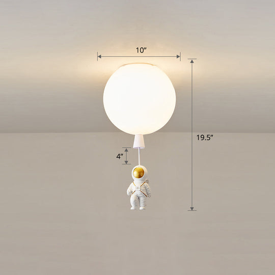 Kids Astronaut And Balloon Ceiling Light White 1-Bulb Flush Mount With Acrylic Shade