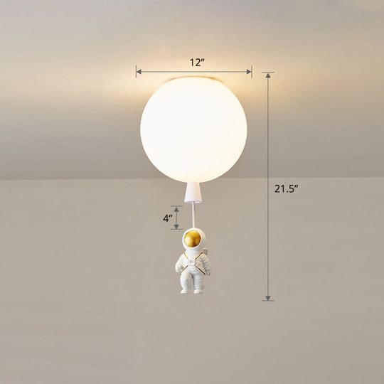 Kids Astronaut and Balloon Ceiling Light – White 1-Bulb Flush Mount with Acrylic Shade