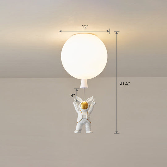 Kids Astronaut and Balloon Ceiling Light – White 1-Bulb Flush Mount with Acrylic Shade