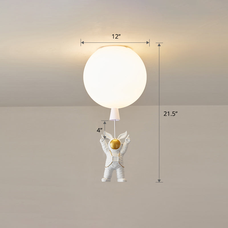 Kids Astronaut And Balloon Ceiling Light White 1-Bulb Flush Mount With Acrylic Shade