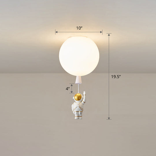Kids Astronaut And Balloon Ceiling Light White 1-Bulb Flush Mount With Acrylic Shade