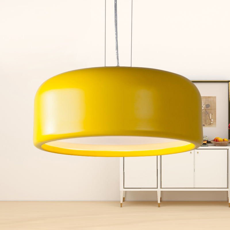 Modernist 1-Light Bedroom Pendant with Drum Metal Shade and Diffuser, 14"/19"/23.5" Wide - Pink/Blue/Green Hanging Light Kit