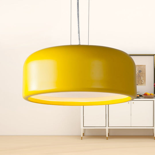 Modernist 1-Light Bedroom Pendant with Drum Metal Shade and Diffuser, 14"/19"/23.5" Wide - Pink/Blue/Green Hanging Light Kit