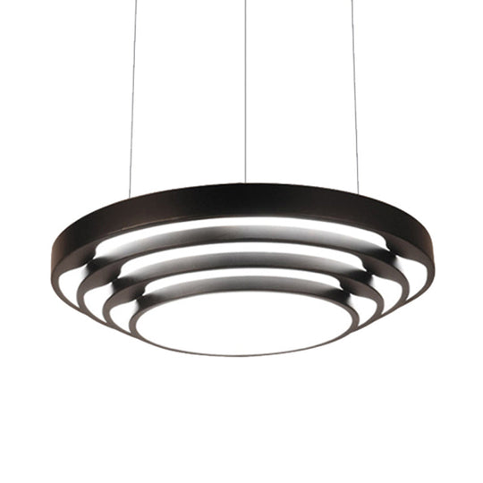 Modern Tapered Round Pendant Ceiling Light Kit - Metal LED Hanging Light in Black/White, Warm/White/Natural Light