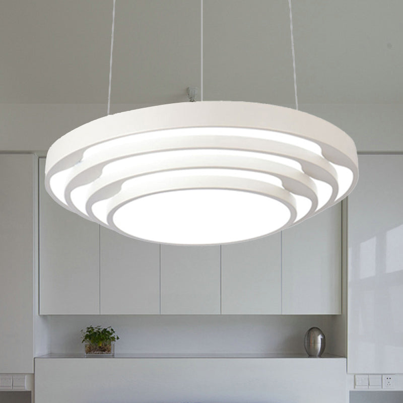 Modern Tapered Round Pendant Ceiling Light Kit - Metal LED Hanging Light in Black/White, Warm/White/Natural Light