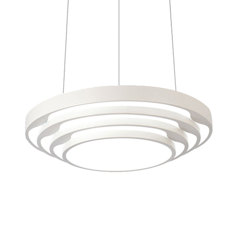 Modern Tapered Round Pendant Ceiling Light Kit - Metal LED Hanging Light in Black/White, Warm/White/Natural Light