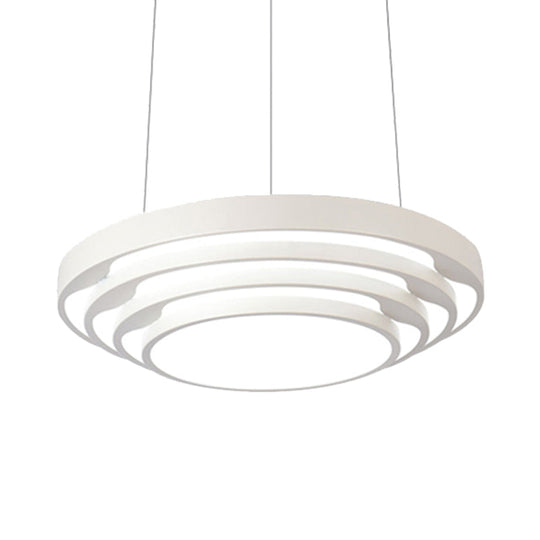 Modern Tapered Round Pendant Ceiling Light Kit - Metal LED Hanging Light in Black/White, Warm/White/Natural Light