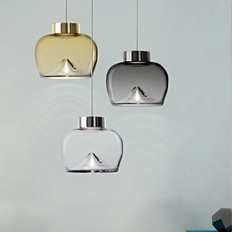 Nordic Style Dome Pendant Lighting With Tan/Clear/Smoky Glass - Warm Light