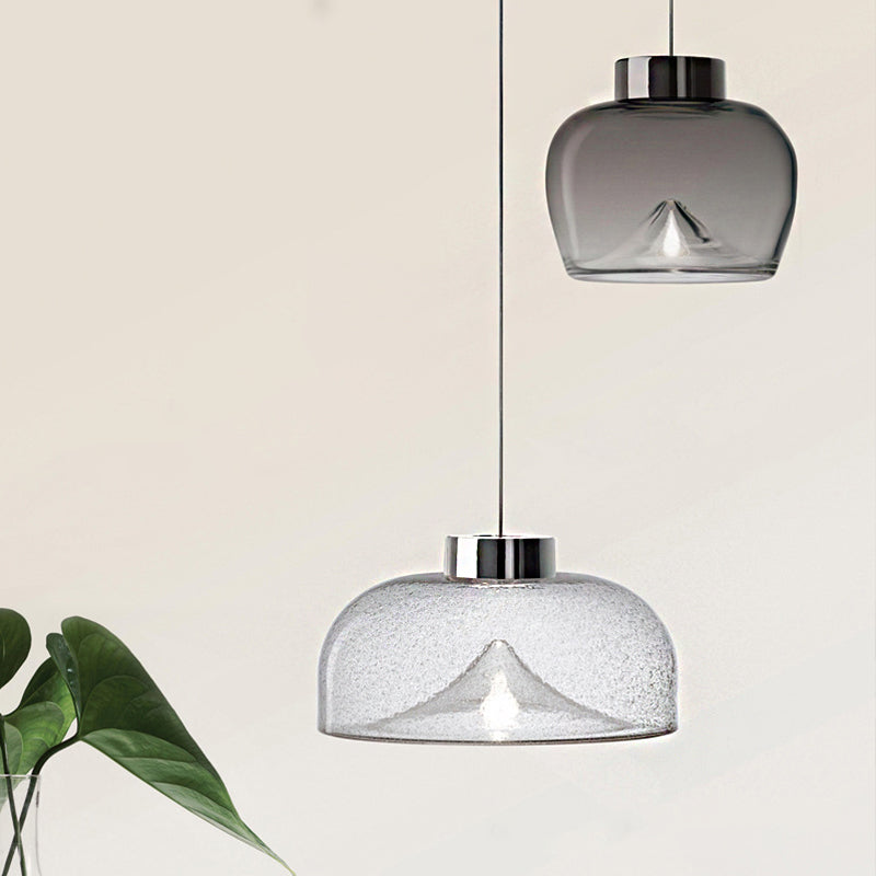 Nordic Style Dome Pendant Lighting: Tan/Clear/Smoky Glass, 1-Light Hanging Ceiling Lamp in Warm Light