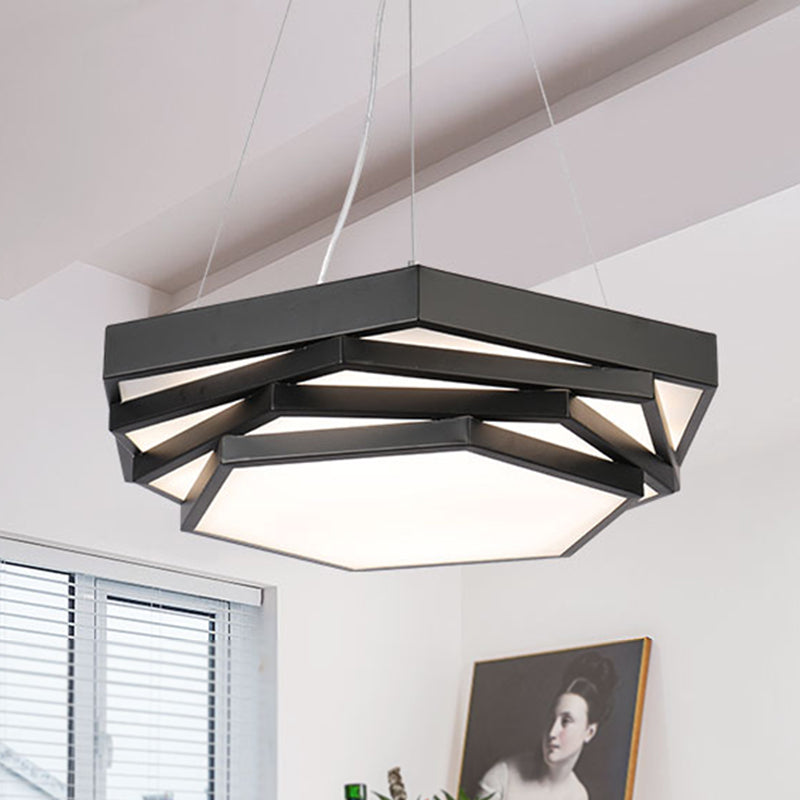 Contemporary Hexagonal Metal Pendant Light - LED Dining Room Hanging Lamp in Black/White with Warm/White/Natural Light