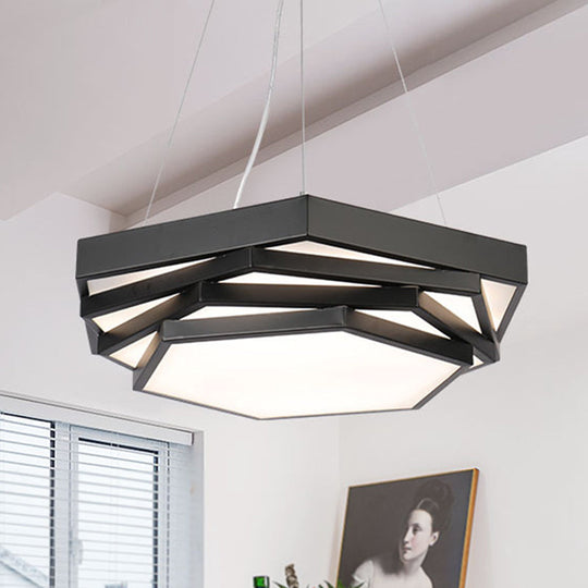 Hexagonal Metal Pendant Light - Contemporary Led Hanging Lamp For Dining Room. Available In Black Or