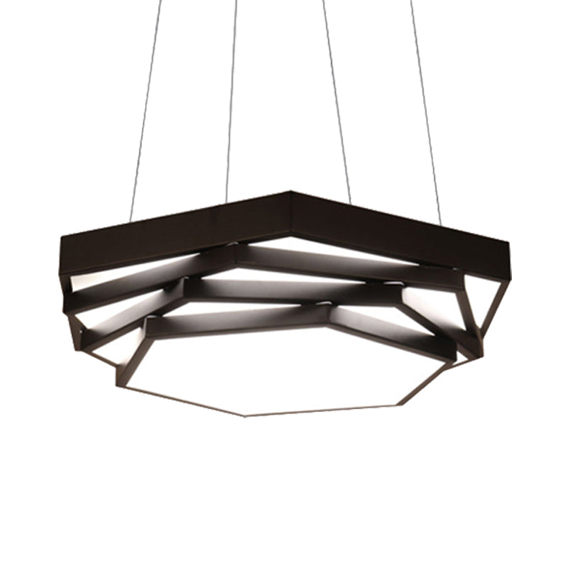 Contemporary Hexagonal Metal Pendant Light - LED Dining Room Hanging Lamp in Black/White with Warm/White/Natural Light