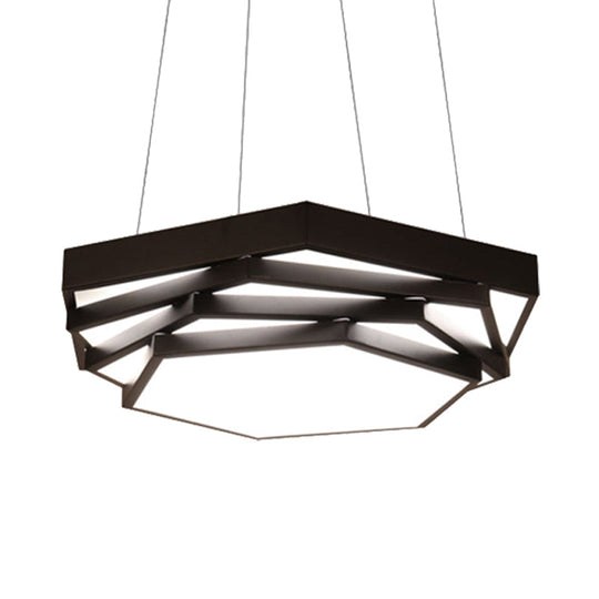 Contemporary Hexagonal Metal Pendant Light - LED Dining Room Hanging Lamp in Black/White with Warm/White/Natural Light