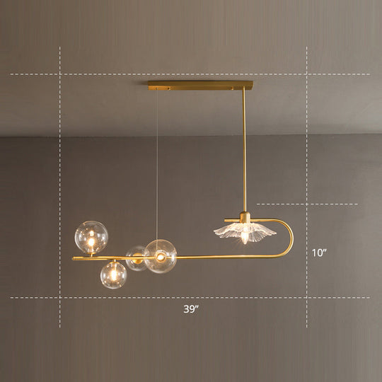 Stylish Brass Finish Postmodern Suspension Lamp With Glass Shade - Creative Island Light Featuring