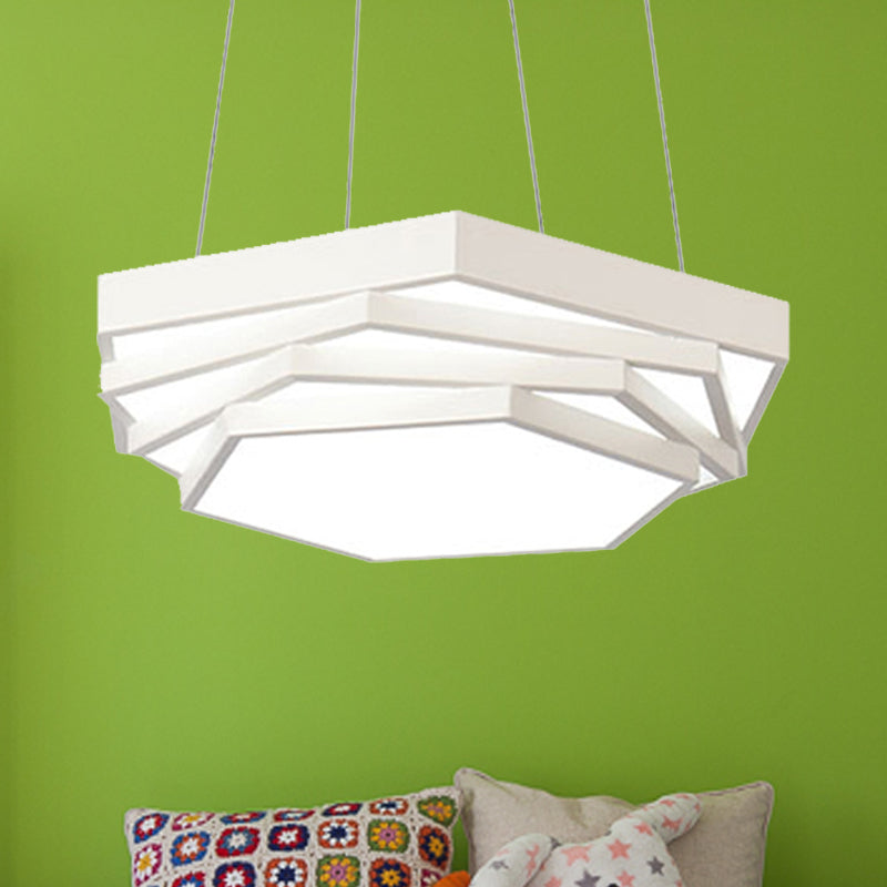 Contemporary Hexagonal Metal Pendant Light - LED Dining Room Hanging Lamp in Black/White with Warm/White/Natural Light