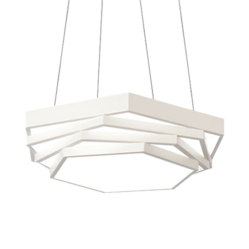 Contemporary Hexagonal Metal Pendant Light - LED Dining Room Hanging Lamp in Black/White with Warm/White/Natural Light