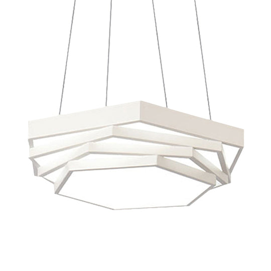 Contemporary Hexagonal Metal Pendant Light - LED Dining Room Hanging Lamp in Black/White with Warm/White/Natural Light