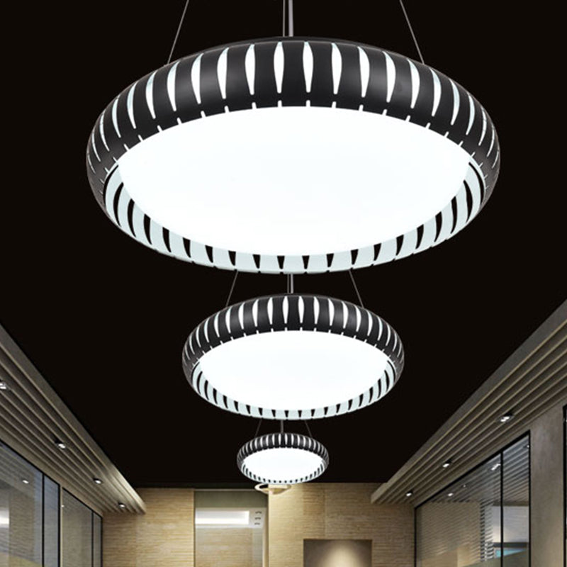 Contemporary Round LED Ceiling Pendant - Metal Gold/Black/White, Warm/White/Natural Light - 18"/22