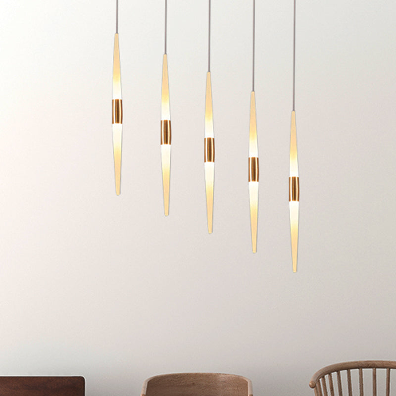 Modernist Acrylic Flute Pendant Light with Cluster Design - 5/6 Lights, White Finish - Ceiling Hanging Lamp Fixture with Round/Linear Canopy in White/Warm Light