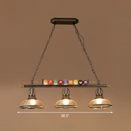 Industrial Style Hanging Light With Metal Black Finish And Billiard Ball Deco