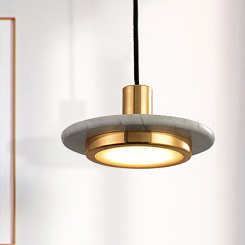 Modern Round Metal Pendant Lighting: 1-Light White/Black/Green Ceiling Lamp with Marble Ring