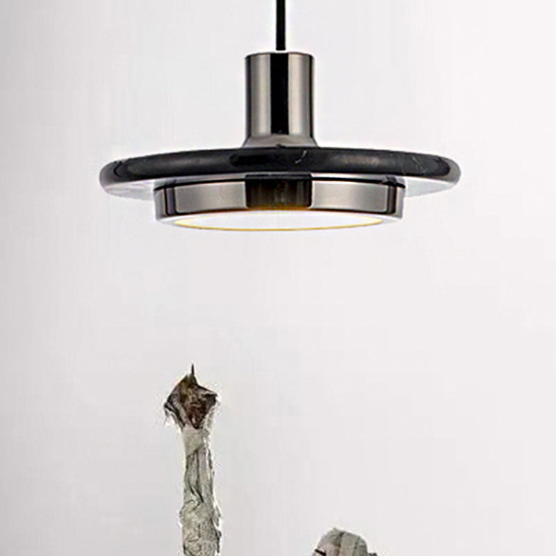 Modern Round Metal Pendant Light With Marble Ring - 1 White/Black/Green