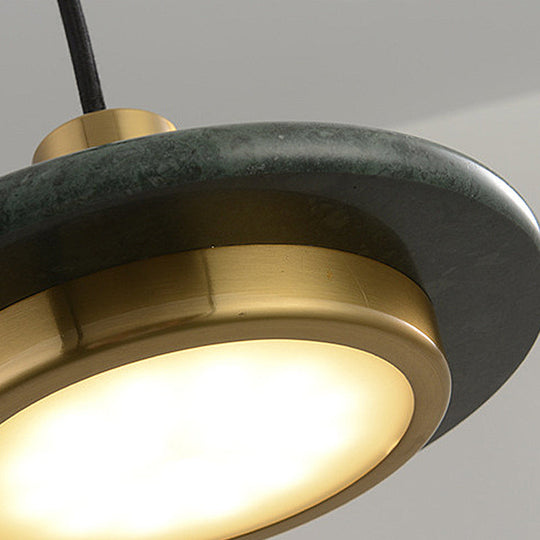 Modern Round Metal Pendant Lighting: 1-Light White/Black/Green Ceiling Lamp with Marble Ring