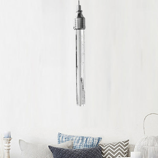 Modern Crystal Hanging Lamp - Tube Shaped 1-Light Pendant In Warm/White Light For Bar Or Living Room