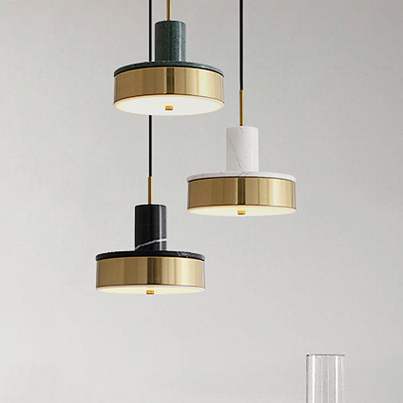 Contemporary Metal Drum Pendant Lamp with LED Light for Dining Room - Black/White/Dark Green