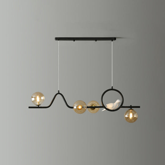 Modern Curve Island Ceiling Light With Glass Ball Shade For Dining Room 4 / Black Amber