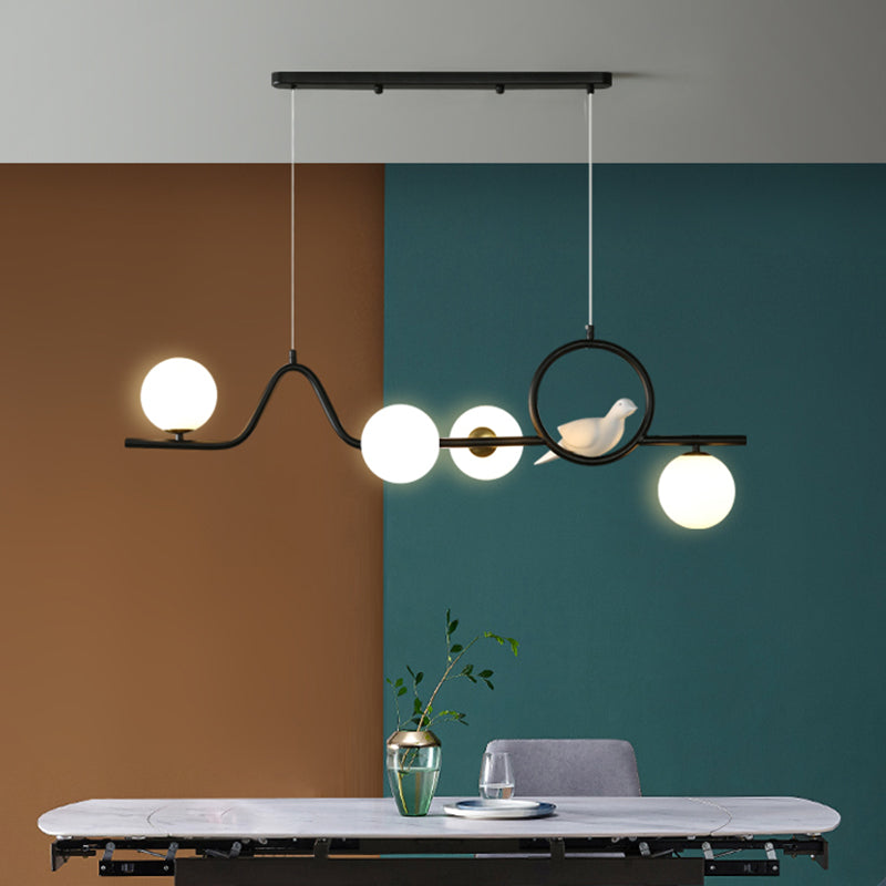 Modern Curve Island Ceiling Light With Glass Ball Shade For Dining Room
